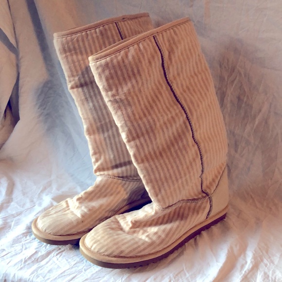 UGG Shoes - UGG Australia tan striped canvas & leather boots girls size 5